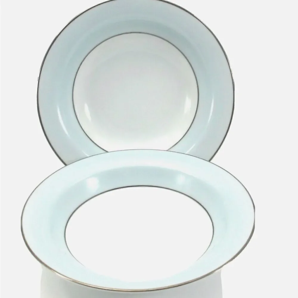 Noritake Bluedale 5533 SALAD BOWL Set of 2  Light Blue Rim Vintage 1950’…